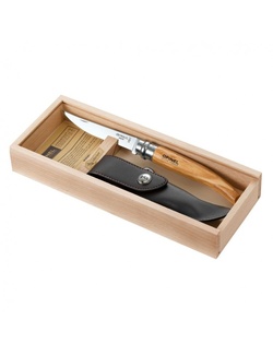 фото Нож филейный Opinel №10 (нержавеющая сталь, оливковое дерево, чехол, деревянный футляр)