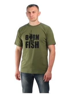 фото Футболка URSUS Хаки, Принт "Born to fish" (ФУТ108)
