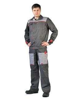 фото Костюм мужской "Фаворит-2" ТВИЛ210" летний с п/к т.серый/св.серый/красный 