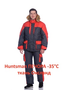 фото Зимний костюм для охоты и рыбалки Huntsman ПЕЧОРА -35°С (ткань Оксланд, серый-красный)