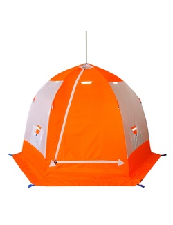 фото Палатка для зимней рыбалки "Зонт" Пингвин 2 (1-сл, с дышащим верхом) оранжевый-белый