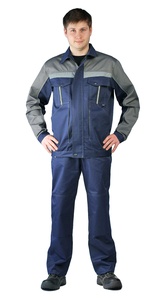 фото Костюм мужской "Оптимальный" летний с брюками т.синий/серый  