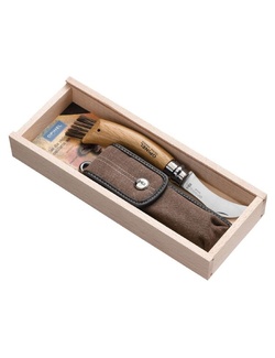фото  Нож грибника Opinel №8 (нержавеющая сталь, дуб, чехол, деревянный футляр)